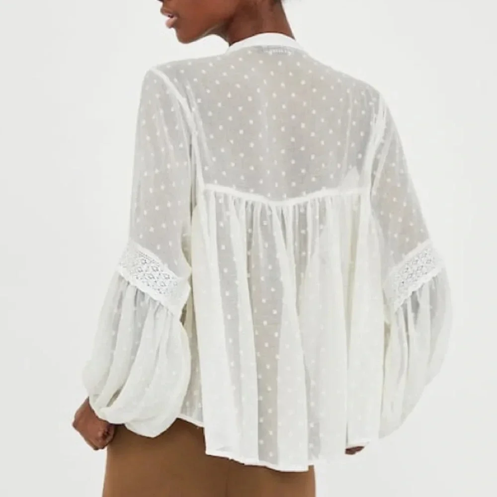 (Sold) Zara Dotted Mesh Blouse with Lace - Picture 4 of 7